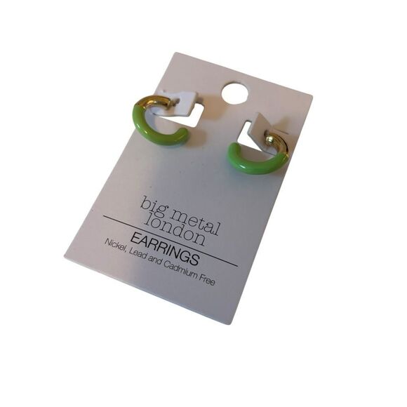 Big Metal London Gold & Lime Green Hoop Earrings. Perfect size for everyday wear - Picture 3 of 6